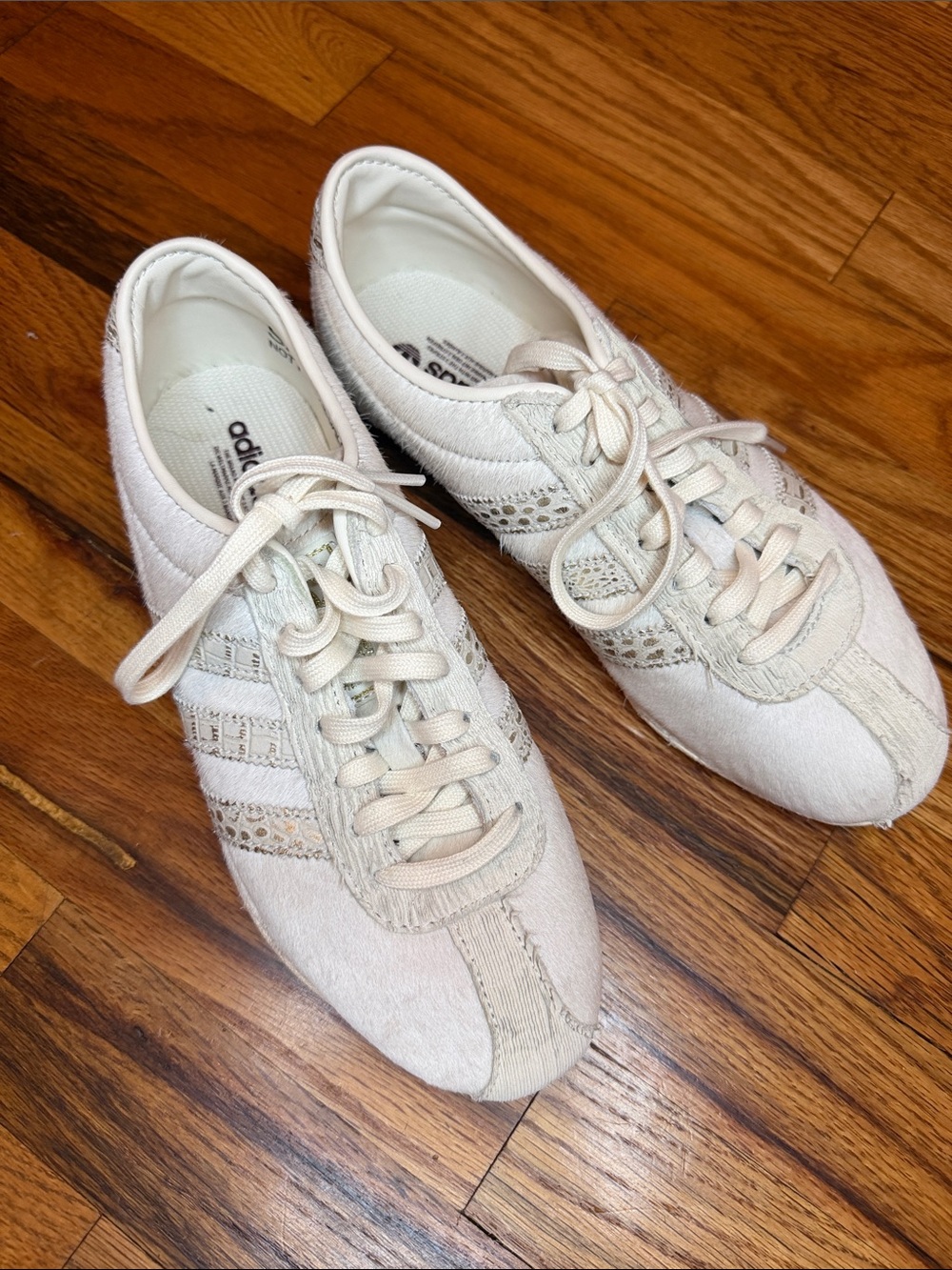 adidas Originals Women's Cream Pony Hair Tokyo Sneakers with Gold Accents - Picture 2 of 6